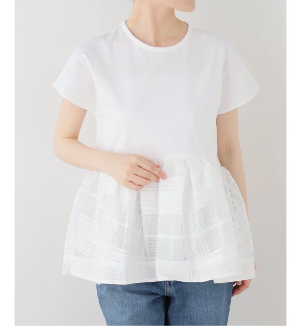  「【洗える】TORRAZZO DONNA/トラッゾドンナ シアーチェックコンビペプラムプルオーバー」|Tシャツ・カットソー|ホワイト