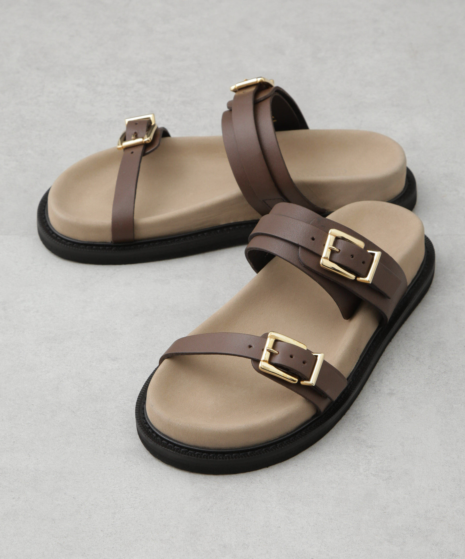 nano･universe「CAMINANDO/DOUBLE BUCKLE SANDALS」|サンダル|ブラウン