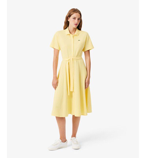 LACOSTE「鹿の子地シャツドレス ドレープフレアワンピース」|ワンピース|ペールイエロー