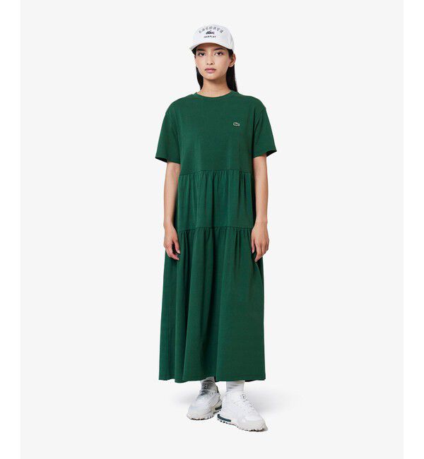 LACOSTE「ティアード切り替え コットンドレス マキシ丈 ワンピース」|ワンピース|