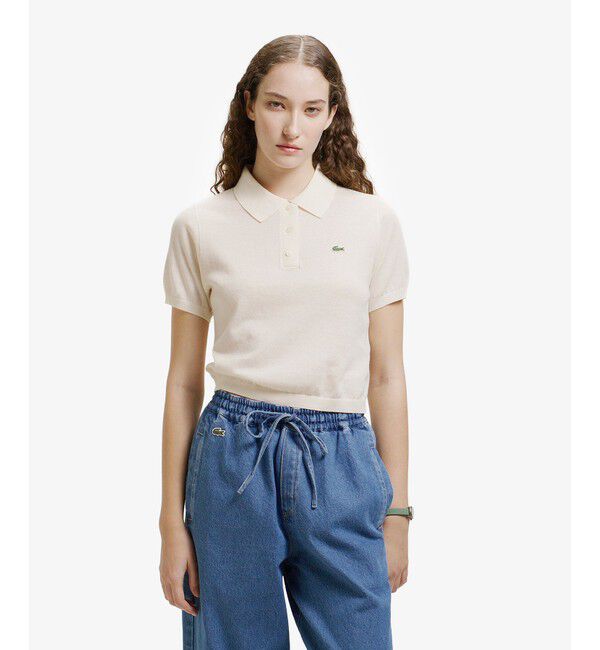 LACOSTE「シアーラメニットポロシャツ」|ポロシャツ|オフホワイト