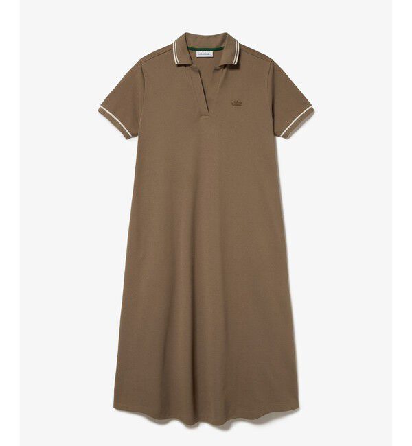 LACOSTE「ラインリブスキッパーネック鹿の子ポロドレス」|ワンピース|ブラウン