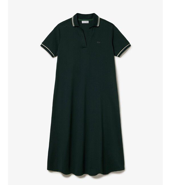 LACOSTE「ラインリブスキッパーネック鹿の子ポロドレス」|ワンピース|ダークグリーン