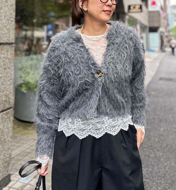 NOLLEY'S sophi「《手洗い可能》カール起毛ショートカーディガン」|カーディガン|チャコールグレー
