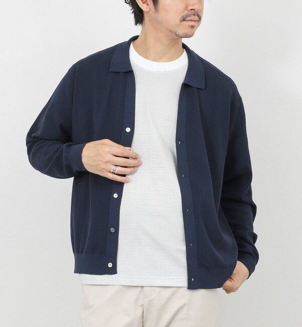 NOLLEY'S goodman「《SERIYA Cotton》吸湿カノコ襟付きカーディガン 26SS」|カーディガン|ネイビー