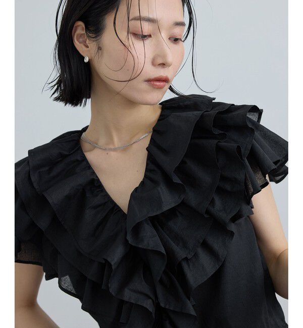 SALON adam et rope'「【WEB限定】コットンオーガンジーラッフルフリルブラウス」|シャツ・ブラウス|ブラック(01)