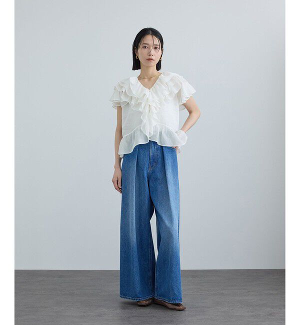SALON adam et rope'「【WEB限定】コットンオーガンジーラッフルフリルブラウス」|シャツ・ブラウス|