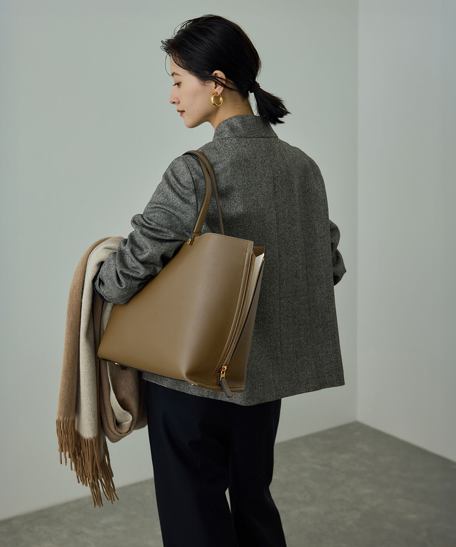 ROPE「【E'POR】Y BAG Wide【通勤】【A4対応】【25SS】」|トートバッグ|カーキ系(38)
