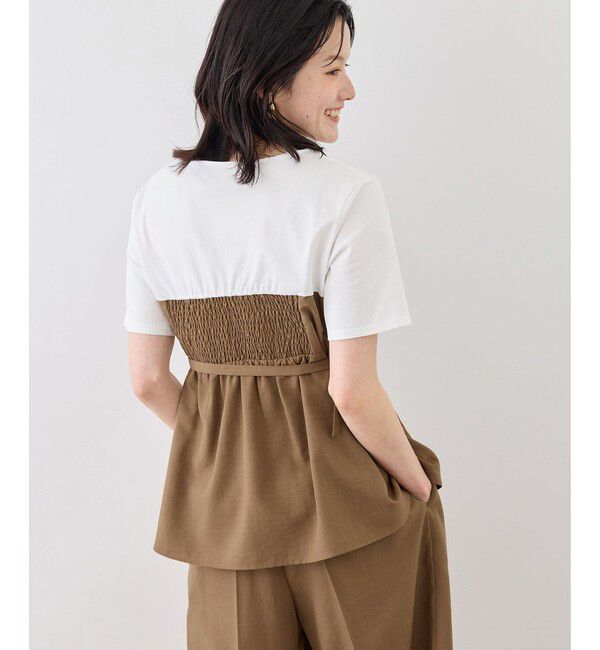 Rope&rsquo;Picnic「【ちゃんと+かわいい保証】エアリーリネンライク ドッキングカットトップス/UVケア」|Tシャツ・カットソー|