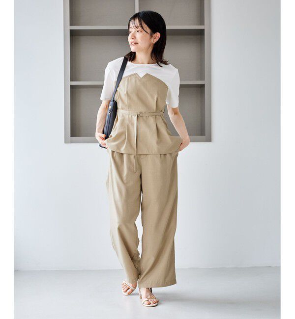 Rope&rsquo;Picnic「【ちゃんと+かわいい保証】エアリーリネンライク ドッキングカットトップス/UVケア」|Tシャツ・カットソー|