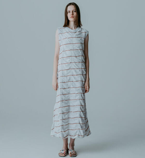  「MEYAME | コットン ボーダー スリーブレスワンピース WOMEN」|ワンピース|GREY系1