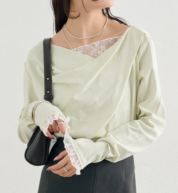  「レースドッキングオフショルロンT」|Tシャツ・カットソー|グリーン