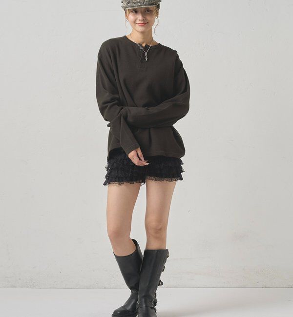  「【UNISEX】Sourcreamワッフルヘンリーネックトップス」|Tシャツ・カットソー|