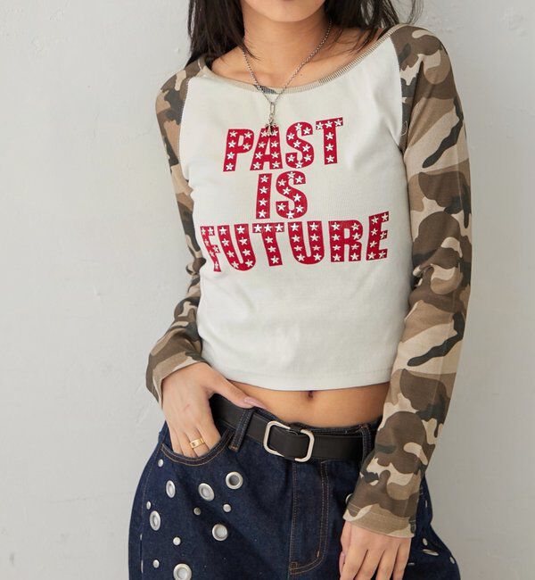  「スタースタッズラグランロゴトップス」|Tシャツ・カットソー|カーキ