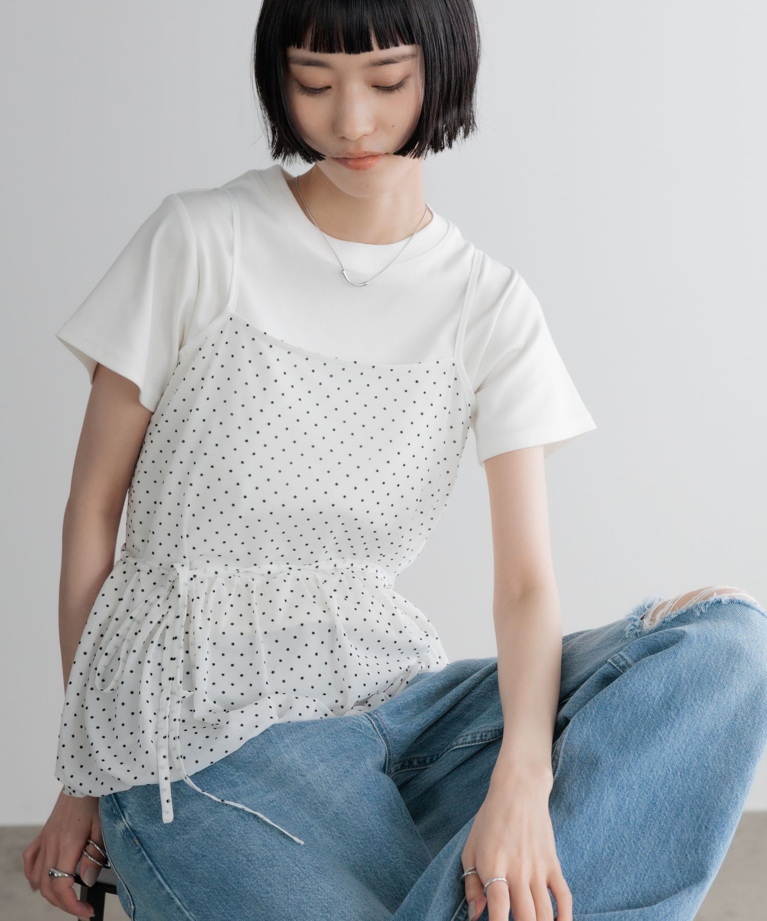 LOWRYS FARM「ドットレースチュールキャミ」|Tシャツ・カットソー|OFF