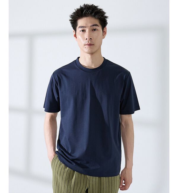 ABAHOUSE「【SMART CLOSET】シルケット天竺 クルーネック 半袖Tシャツ / 接触」|Tシャツ・カットソー|ネイビー