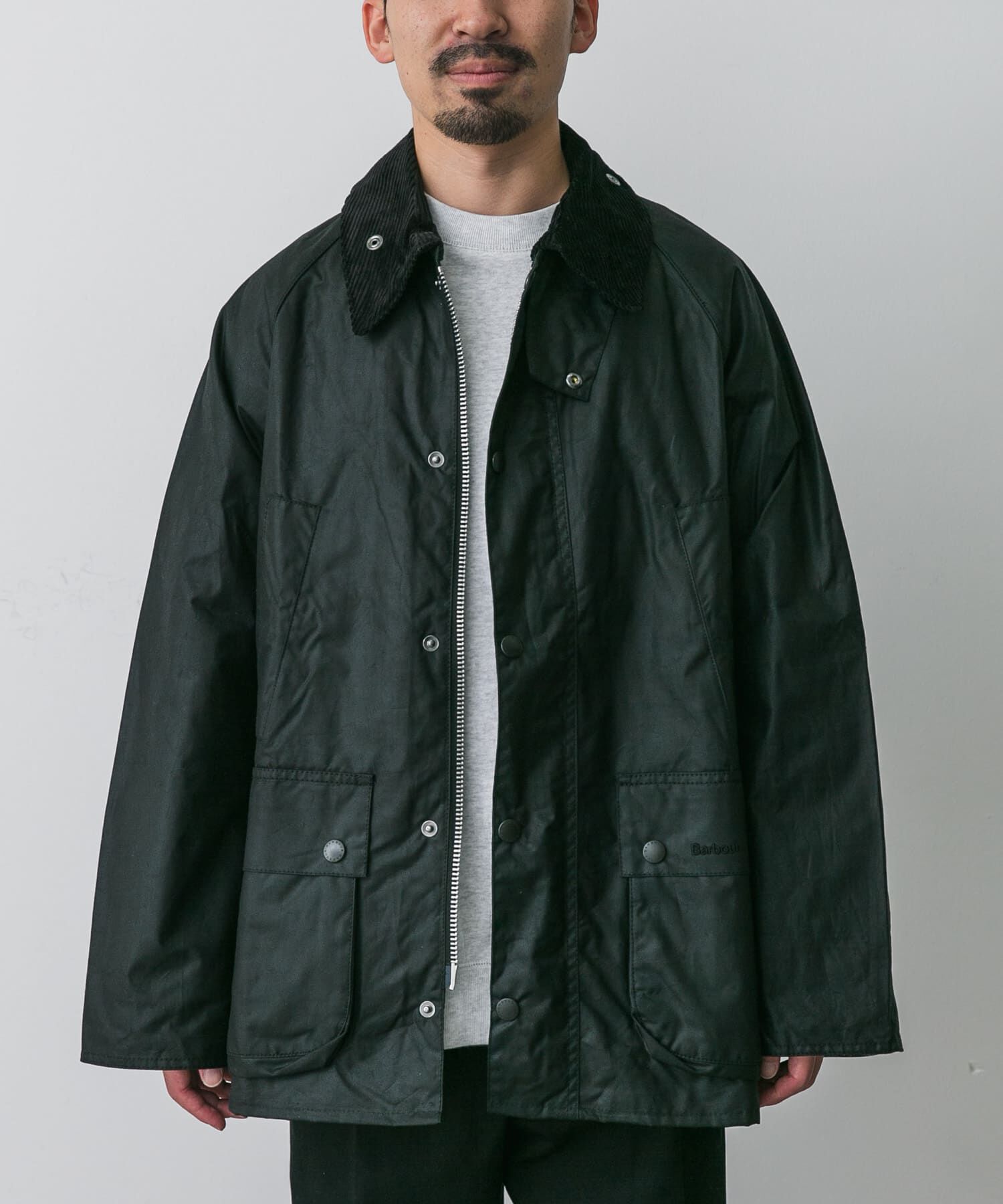 URBAN RESEARCH DOORS「OS BEDALE WAX JACKET」|ノーカラーコート|ブラック