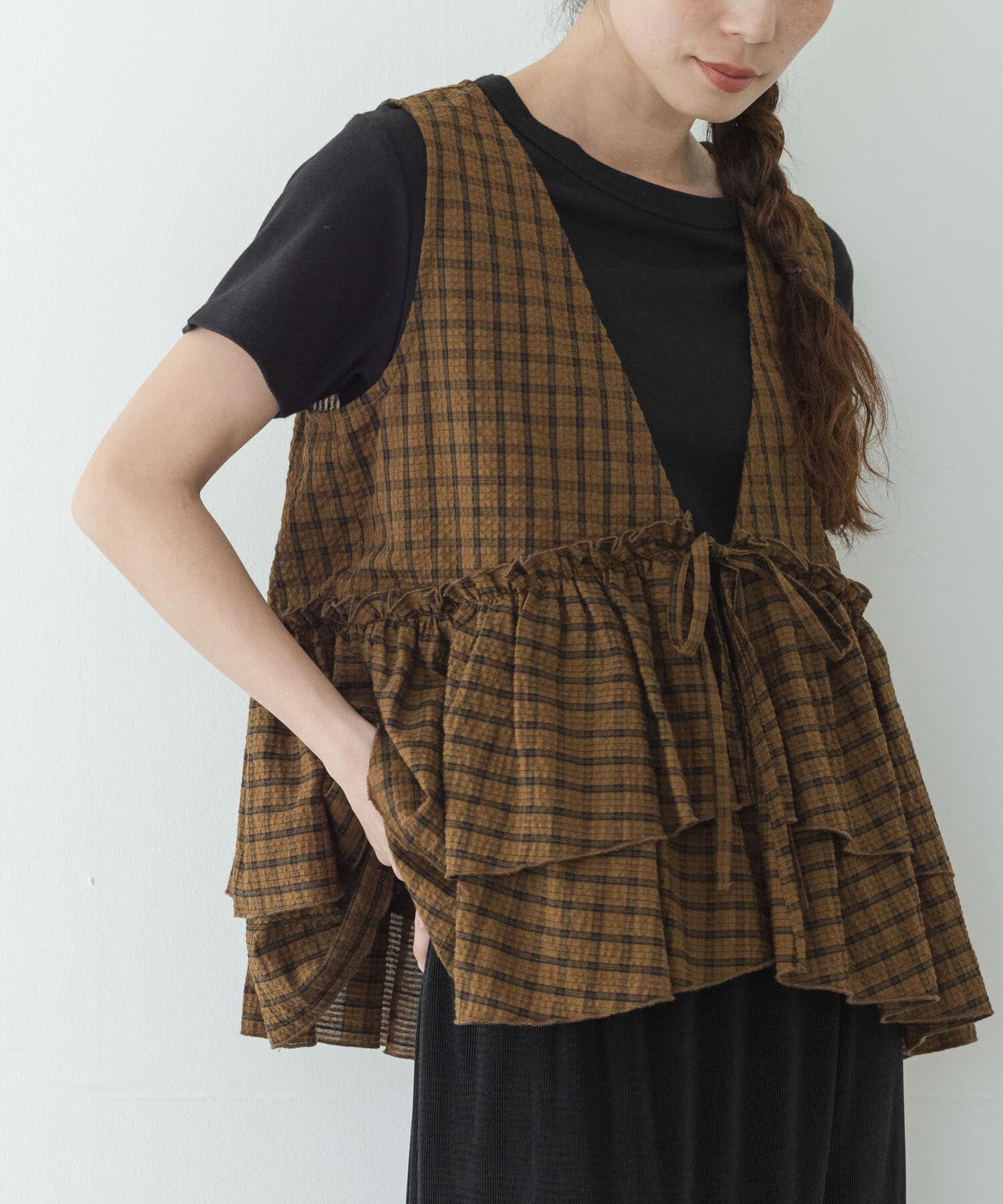 Sonny Label 「サッカーチェックペプラムベストブラウス」|シャツ・ブラウス|