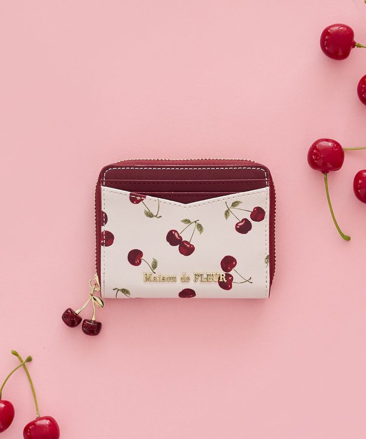 Maison de FLEUR「リーフ付きチェリーカードケース」|財布|レッド