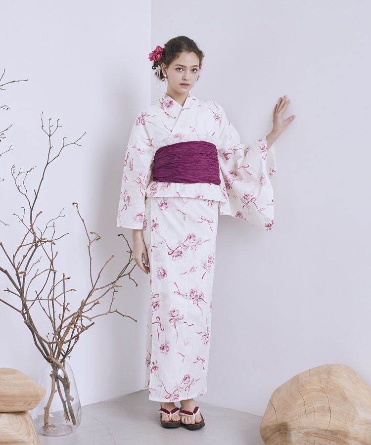 Maison de FLEUR「【セパレート/兵児帯セット】ローズリボン セパレート浴衣」|その他|アイボリー