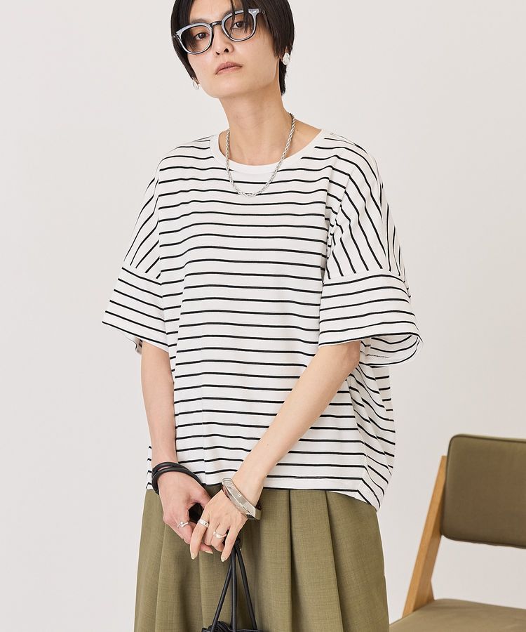 AMERICAN HOLIC「【UVカット・接触冷感】ボーダーコクーンプルオーバー」|Tシャツ・カットソー|Off White