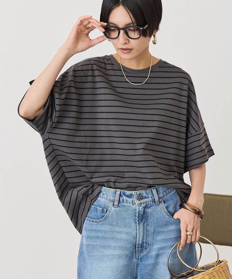 AMERICAN HOLIC「【UVカット・接触冷感】ボーダーコクーンプルオーバー」|Tシャツ・カットソー|