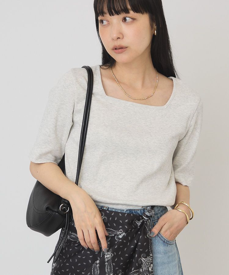 AMERICAN HOLIC「【接触冷感・UVカット】スクエアネック5分袖プルオーバー」|Tシャツ・カットソー|Oatmeal