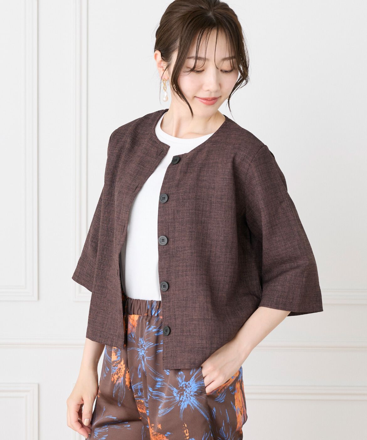7-IDconcept.「《大きいｻｲｽﾞ》5分袖ｶｰﾃﾞｨｶﾞﾝ《日本製》|品よく羽織れる上  」|Tシャツ・カットソー|ブラウン