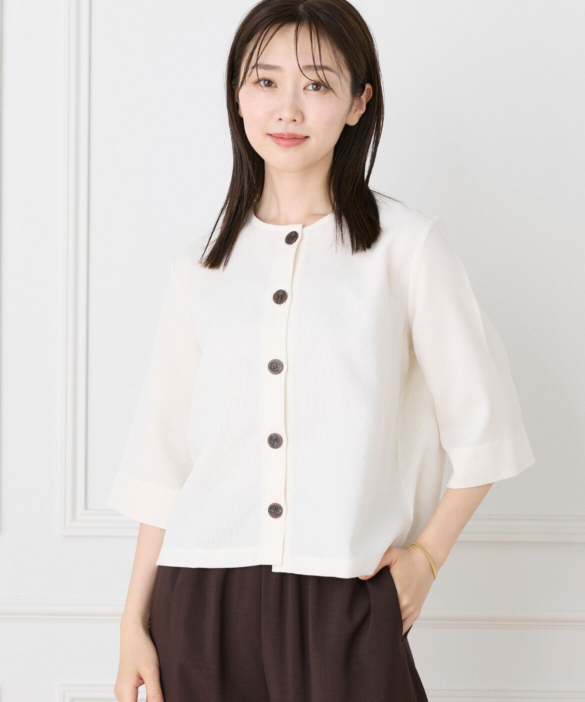 7-IDconcept.「《大きいｻｲｽﾞ》5分袖ｶｰﾃﾞｨｶﾞﾝ《日本製》|品よく羽織れる上  」|Tシャツ・カットソー|