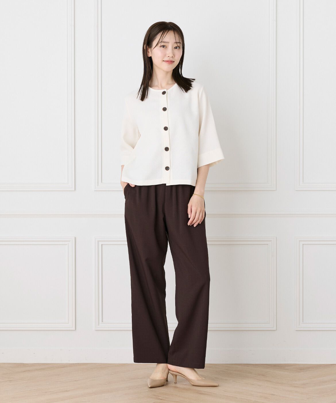 7-IDconcept.「《大きいｻｲｽﾞ》5分袖ｶｰﾃﾞｨｶﾞﾝ《日本製》|品よく羽織れる上  」|Tシャツ・カットソー|