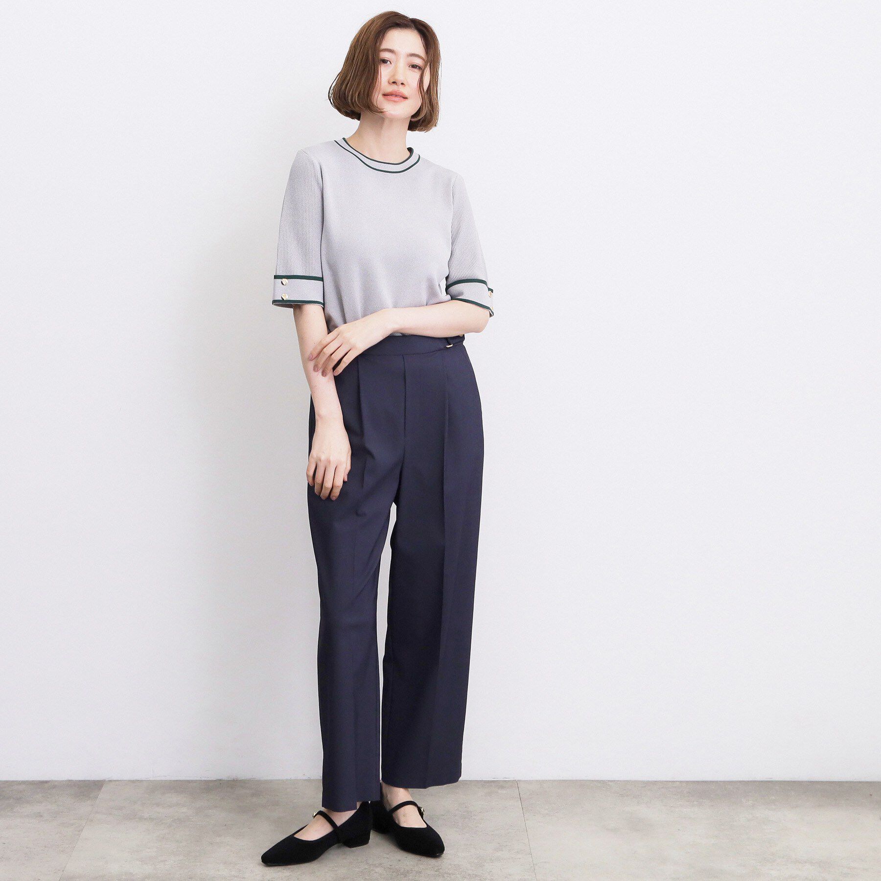 grove「【シリーズ累計36万枚/名品ニット】やわらかドライタッチ 袖メッシュ編みニット」|ニット・セーター|