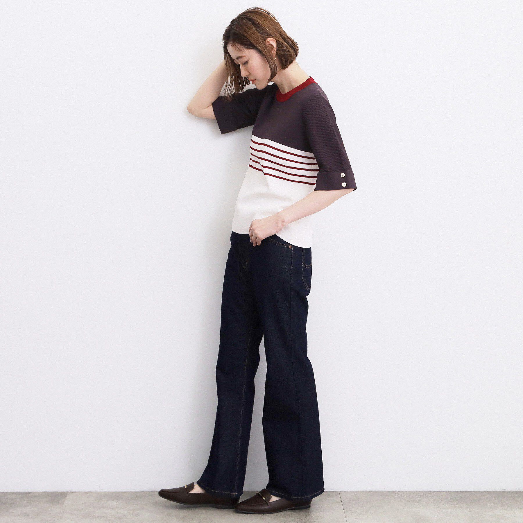 grove「【シリーズ累計36万枚/名品ニット】やわらかドライタッチ 袖メッシュ編みニット」|ニット・セーター|