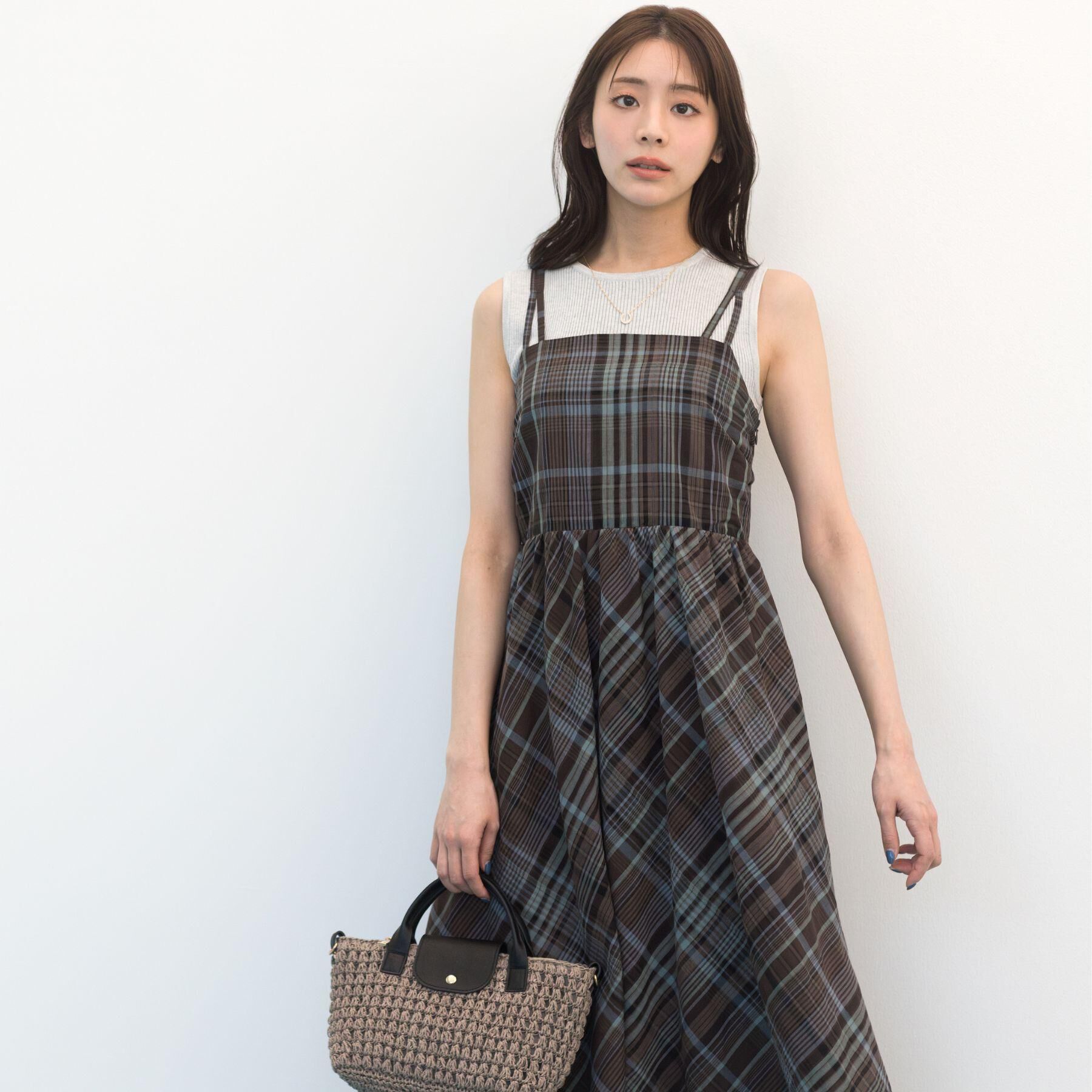 grove「【貴島明日香さん着用】夏を楽しむ一枚、マドラスチェックキャミワンピース」|ワンピース|