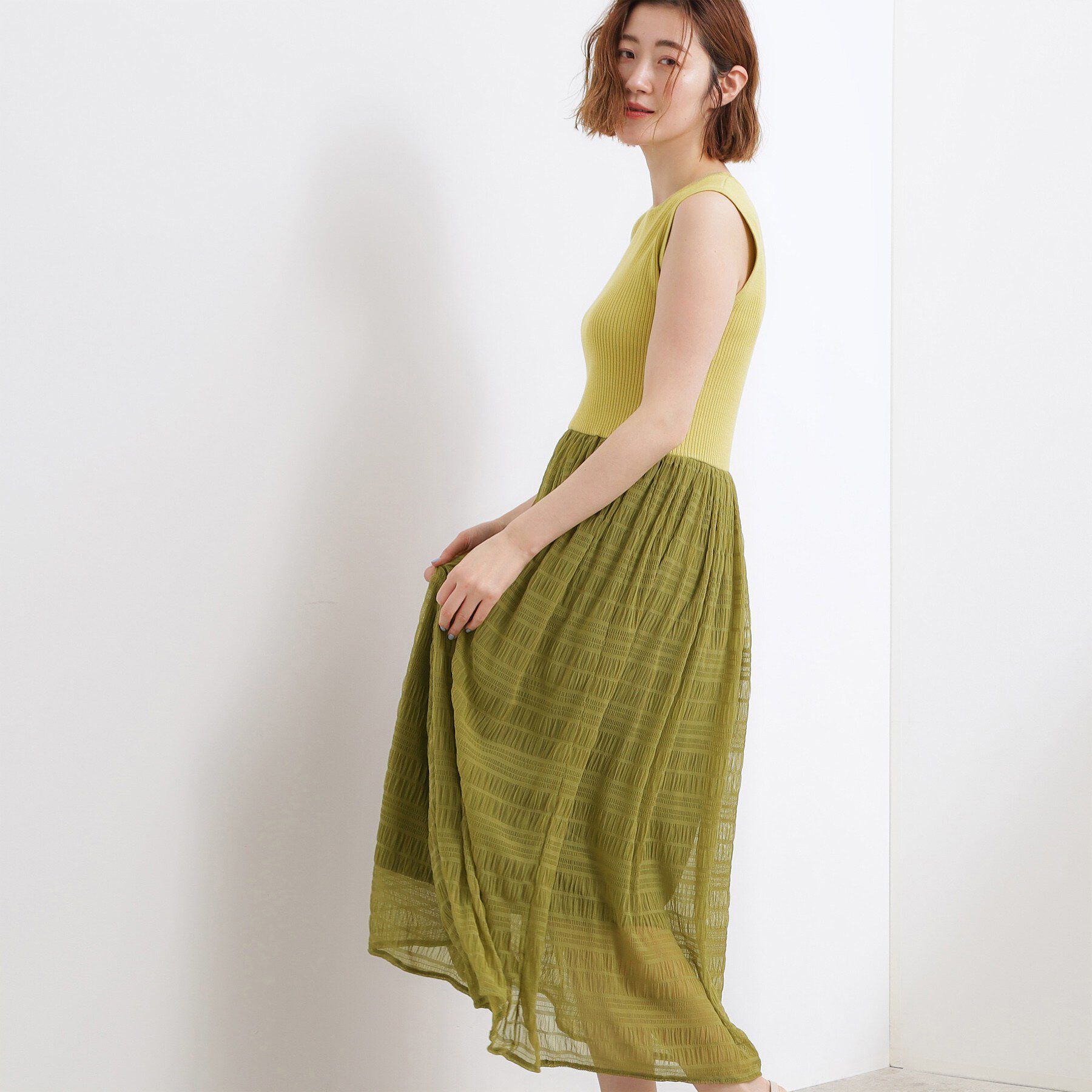 grove「【貴島明日香さん着用】リブニット&times;チュール ドッキングワンピース」|ワンピース|