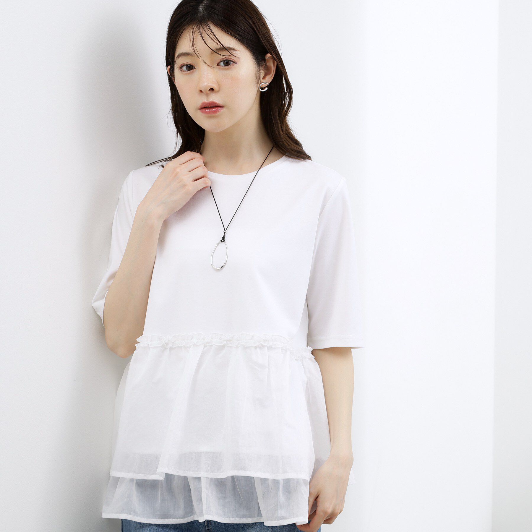 grove「【体型カバー】INせず決まる、ウエストシアーフリルTシャツ」|Tシャツ・カットソー|オフホワイト(003