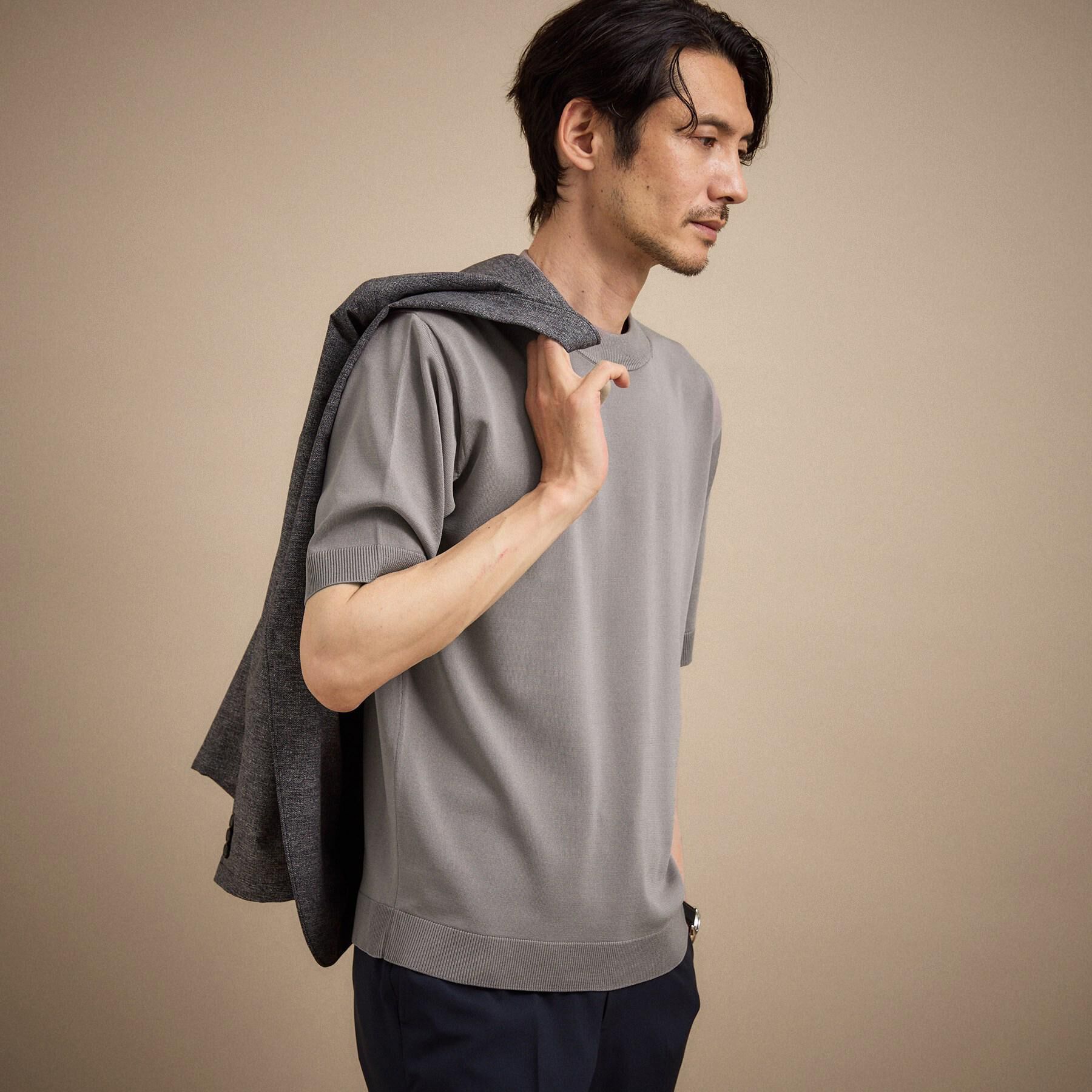 TAKEO KIKUCHI「【接触冷感/洗える】ヴィスコースナイロンモックネックニット」|ニット・セーター|ベージュ(052)