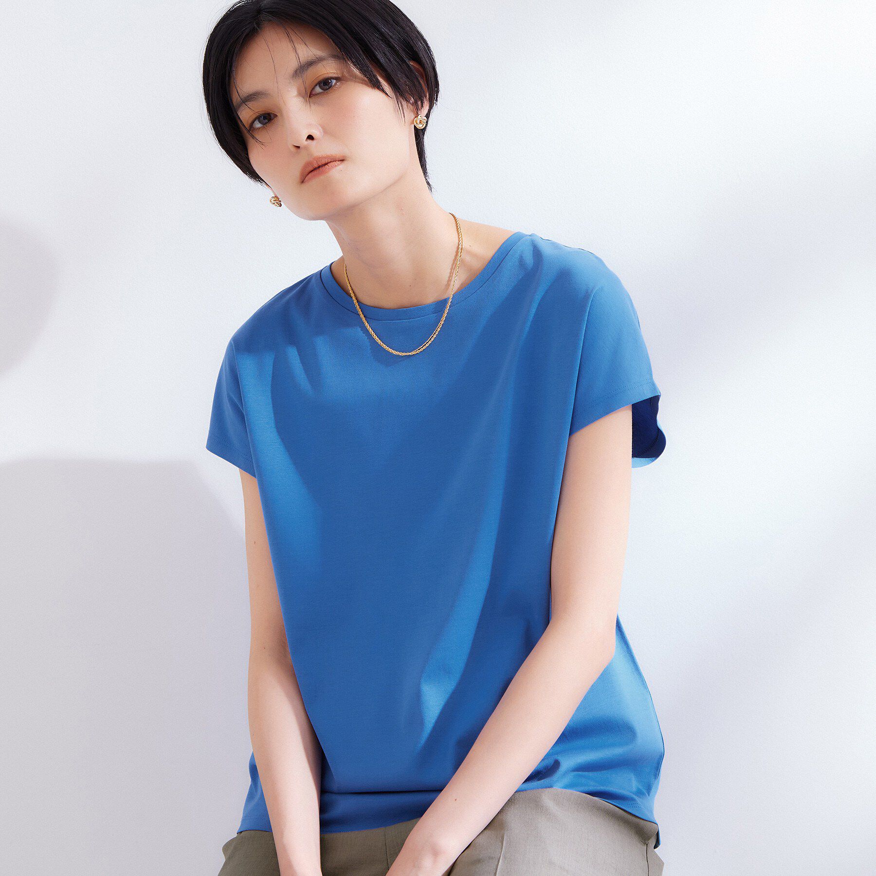 OPAQUE.CLIP「フレンチスリーブカットソー【洗濯機OK】」|Tシャツ・カットソー|ブルー(092)