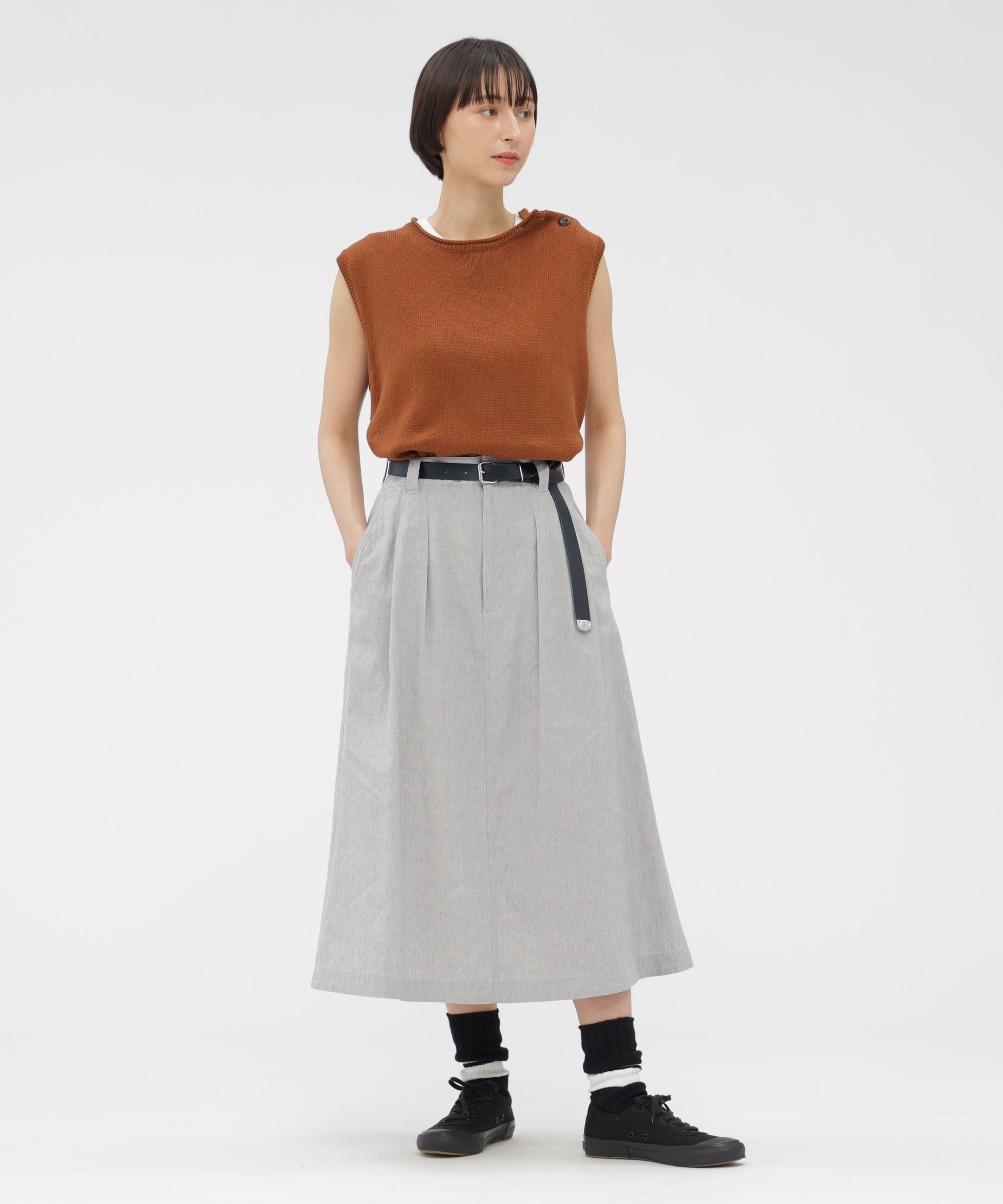 MHL.「FADED LINEN COTTON PLAINWEAVE SKIRT」|スカート|GREY