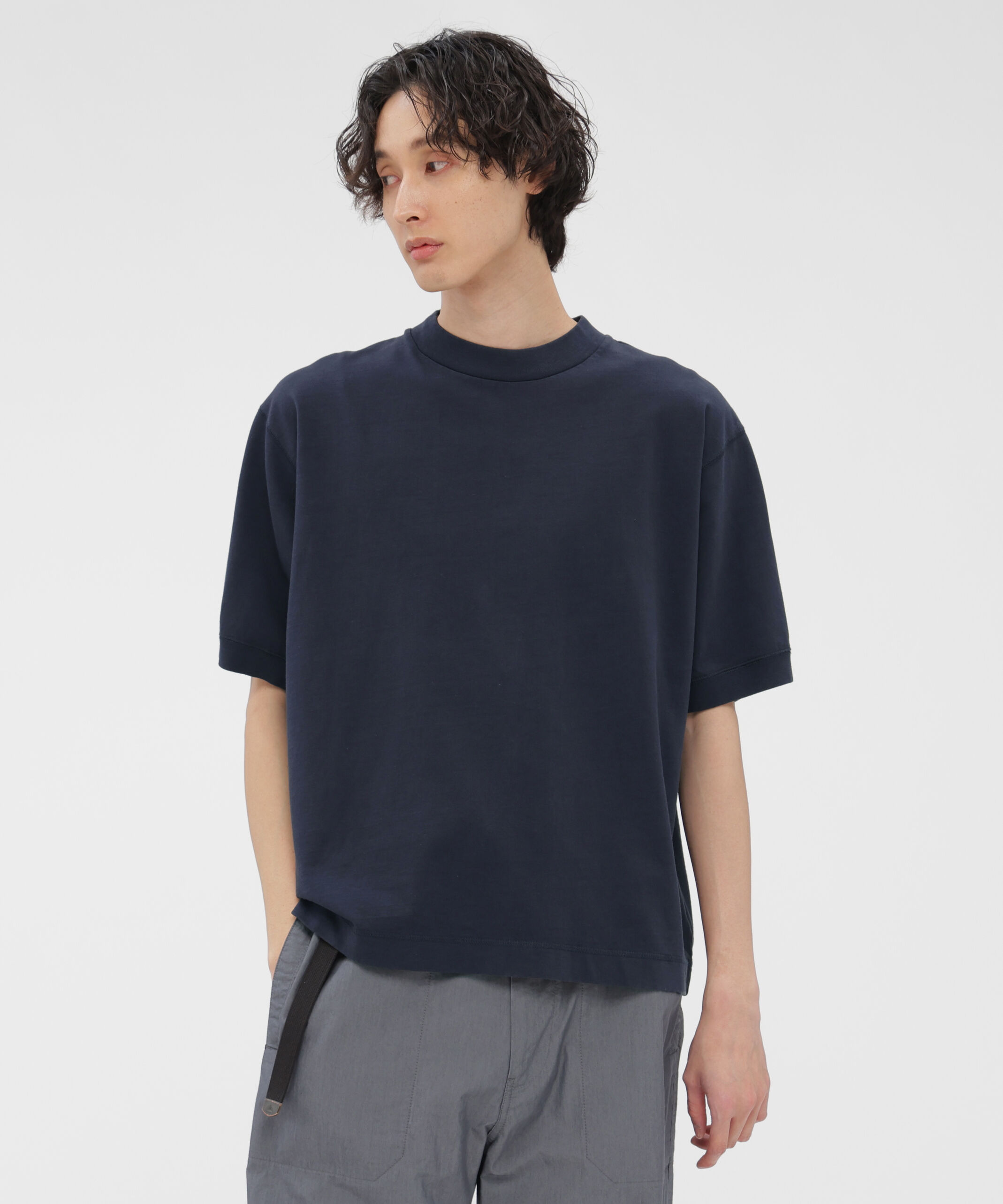 MHL.「GARMENT DYED TOUGH COTTON LINEN JERSEY TOP」|Tシャツ・カットソー|DARK NAVY1