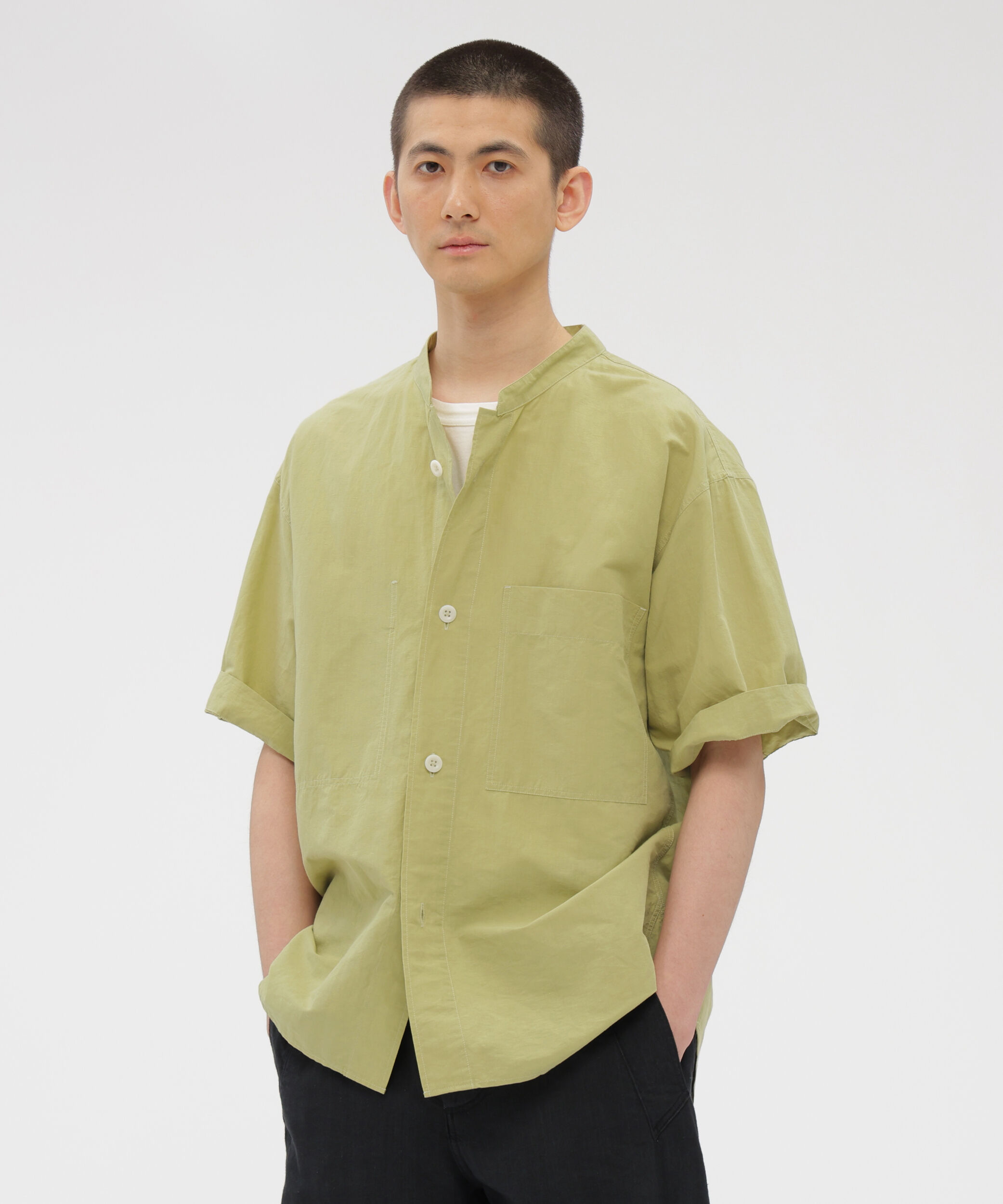 MHL.「HIGH COUNT DRY COTTON LINEN SHIRT」|シャツ・ブラウス|LEMON GRASS1