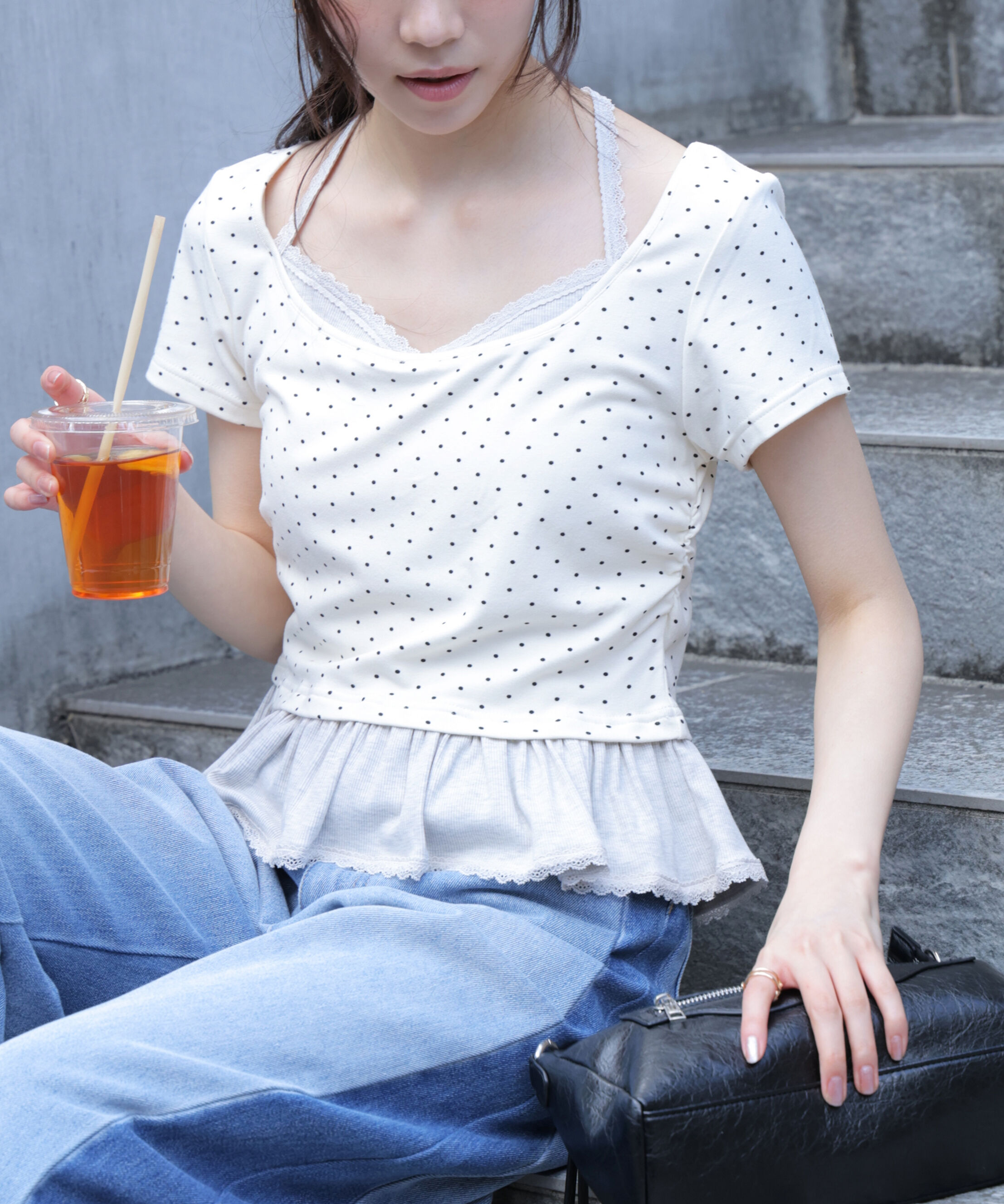  「レイヤード風ドットカットソー」|Tシャツ・カットソー|