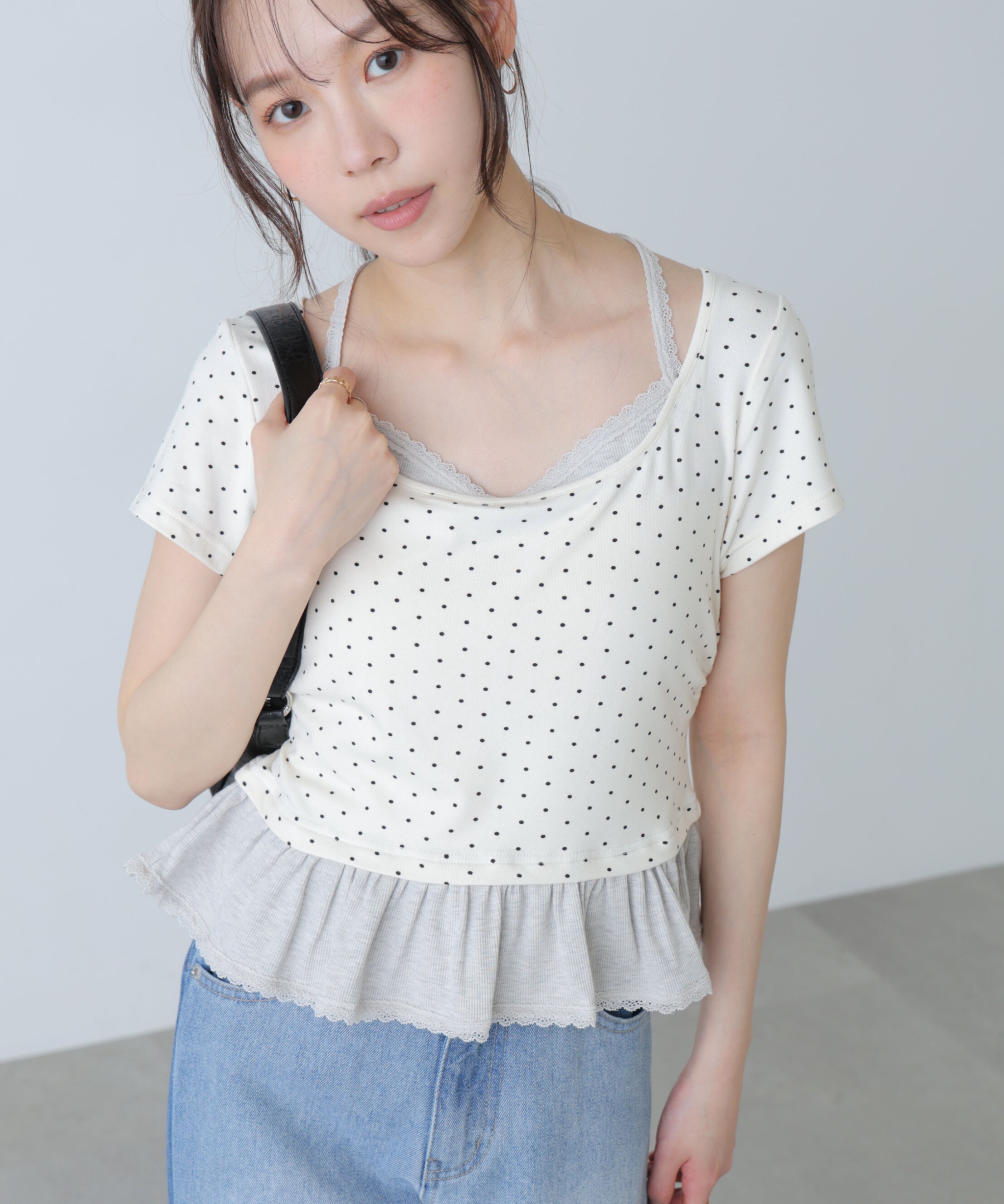  「レイヤード風ドットカットソー」|Tシャツ・カットソー|