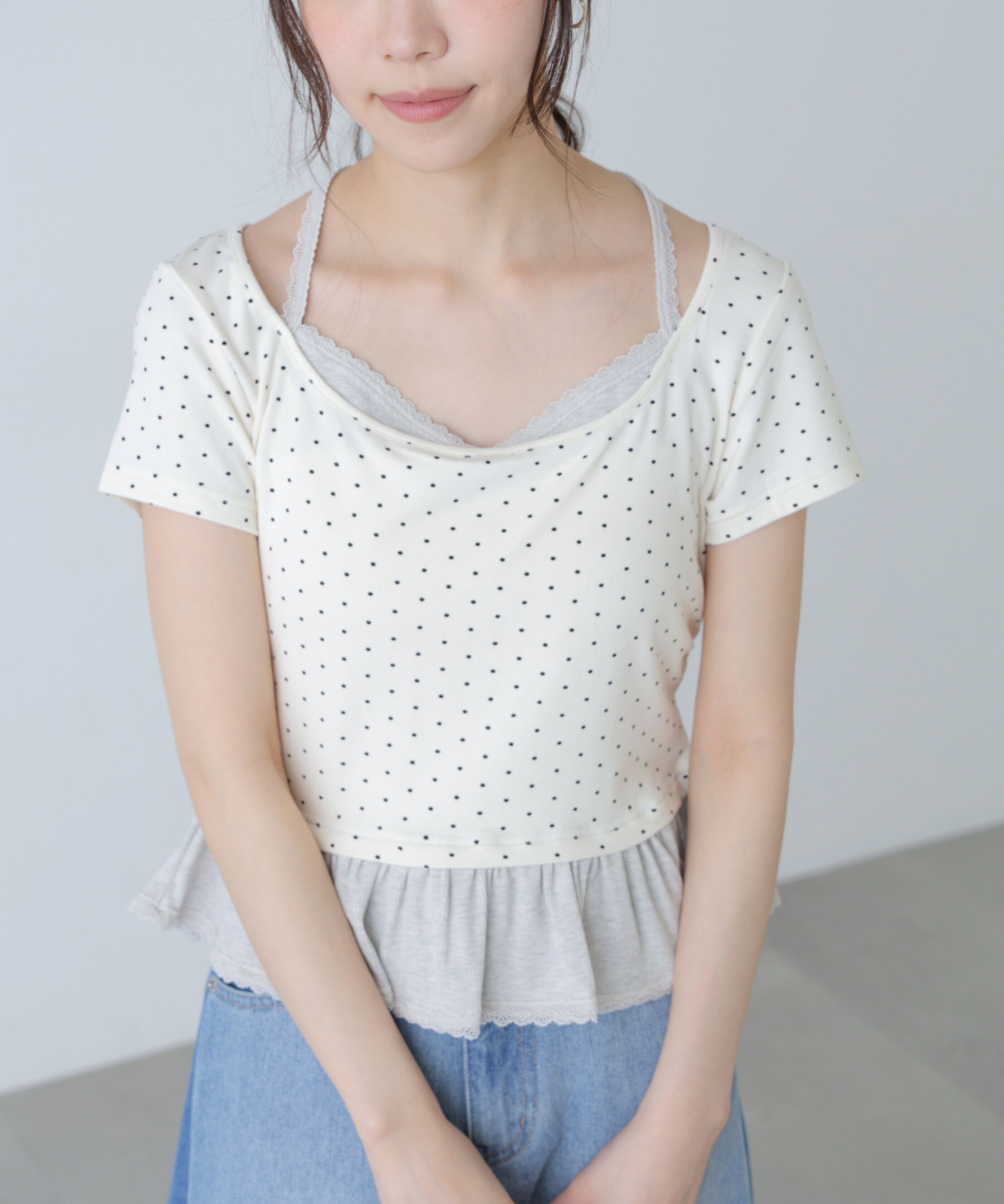  「レイヤード風ドットカットソー」|Tシャツ・カットソー|