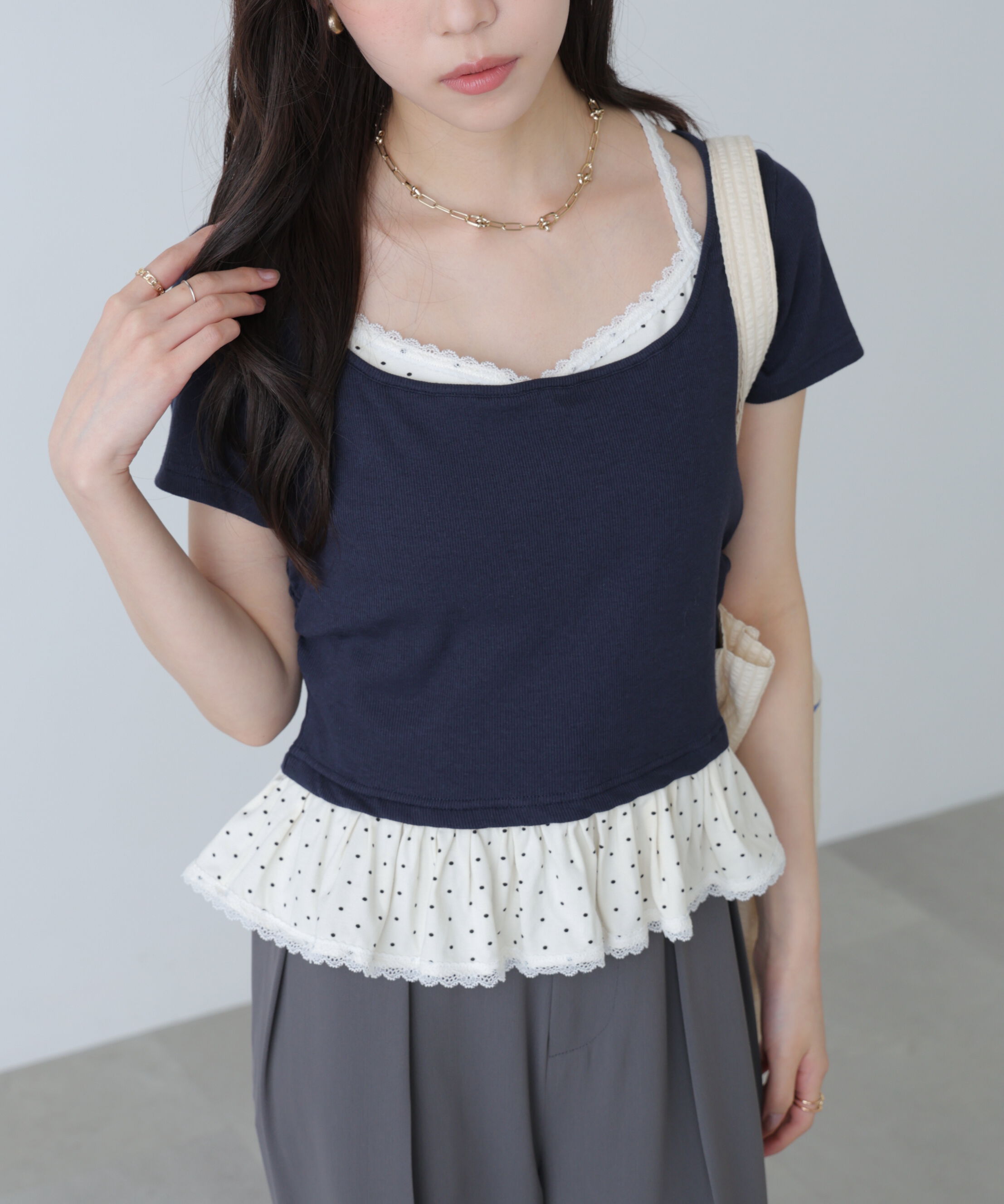  「レイヤード風ドットカットソー」|Tシャツ・カットソー|
