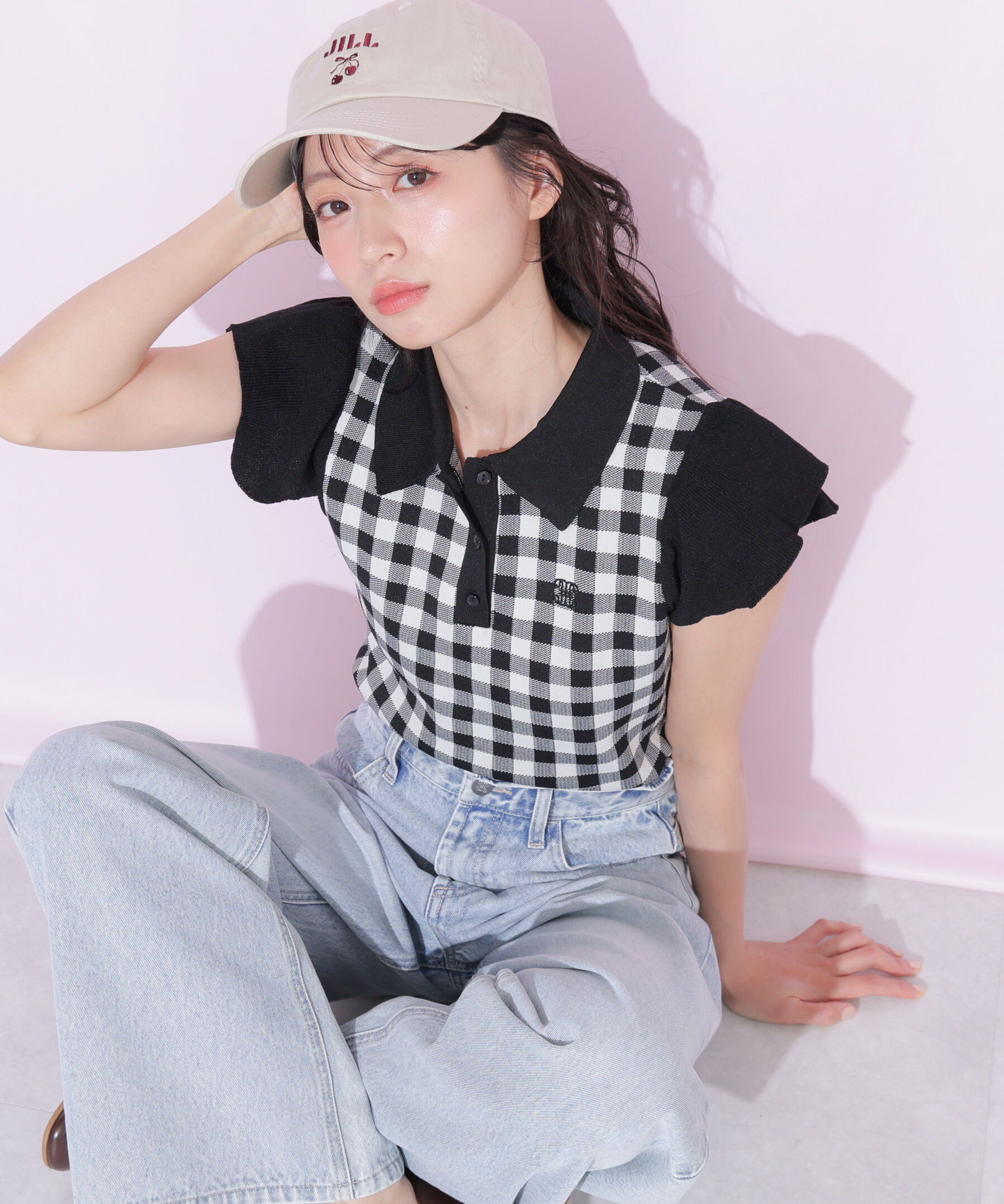  「＜WEB限定カラーあり＞フリル袖ポロニット」|ニット・セーター|ブラックチェ 1