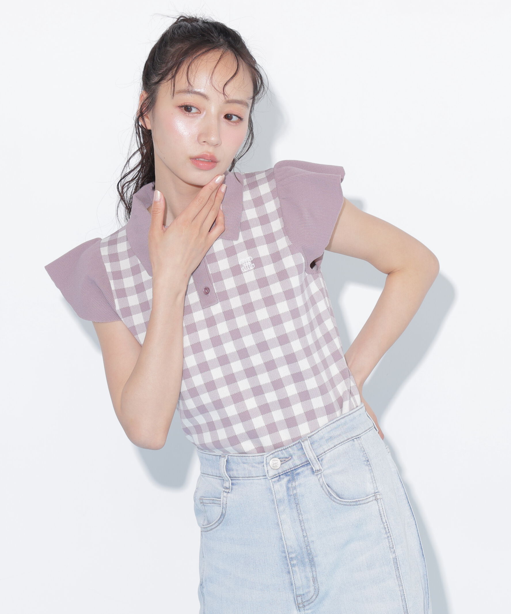  「＜WEB限定カラーあり＞フリル袖ポロニット」|ニット・セーター|
