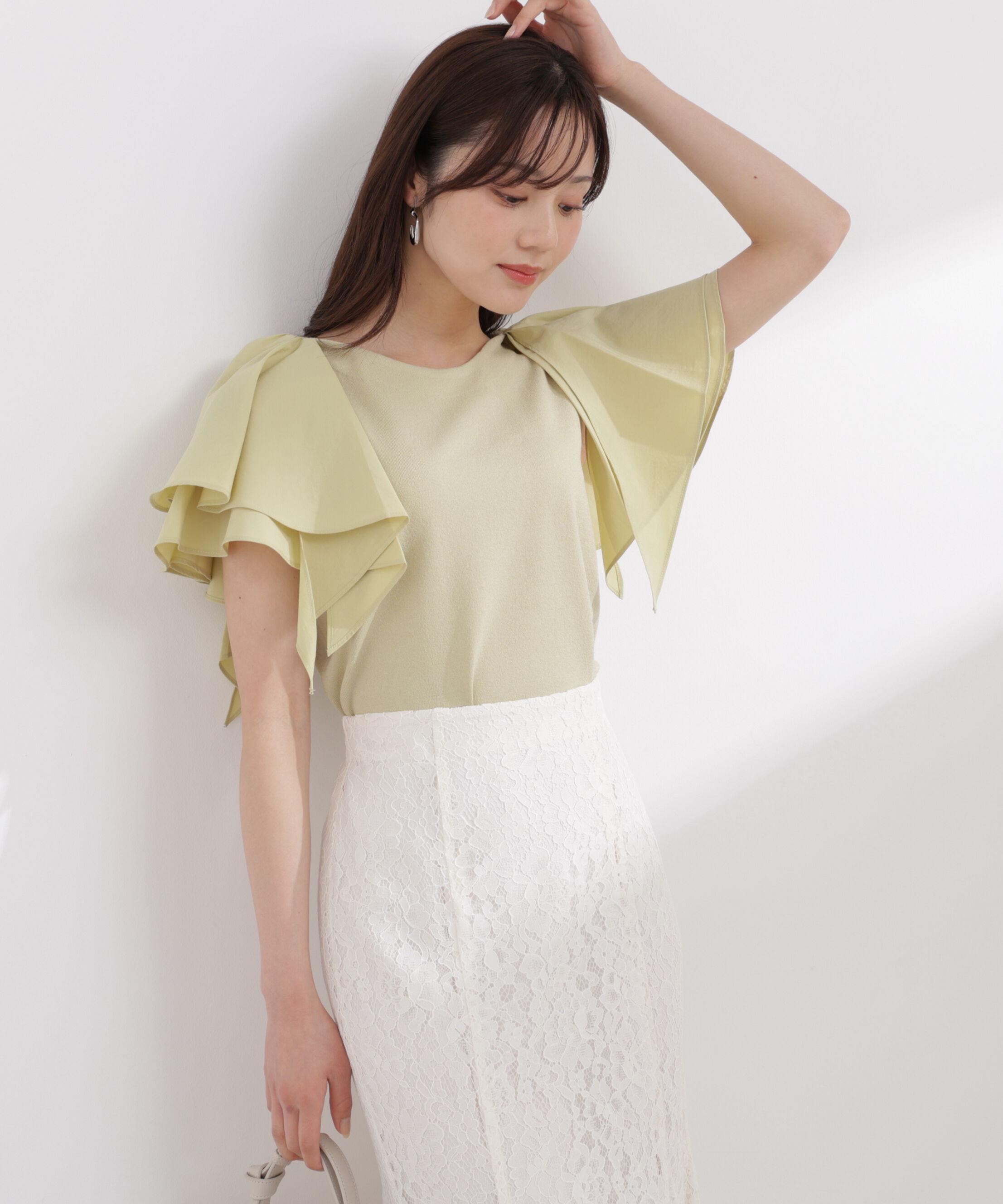 PROPORTION BODY DRESSING「ボリュームラッフルスリーブニット 26SS」|ニット・セーター|イエロー