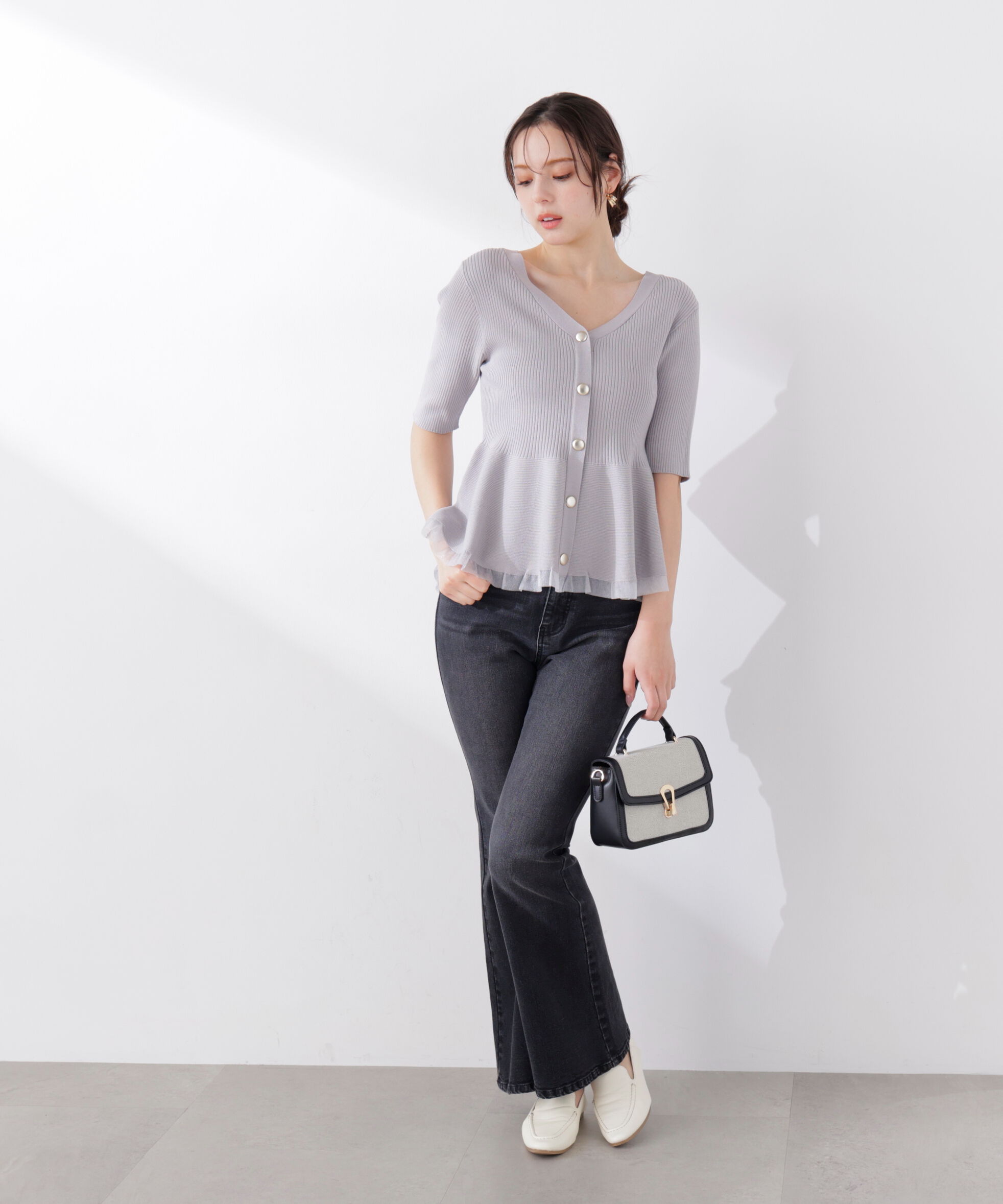 PROPORTION BODY DRESSING「＜一部追加生産予約＞部分シアーペプラムニット」|ニット・セーター|