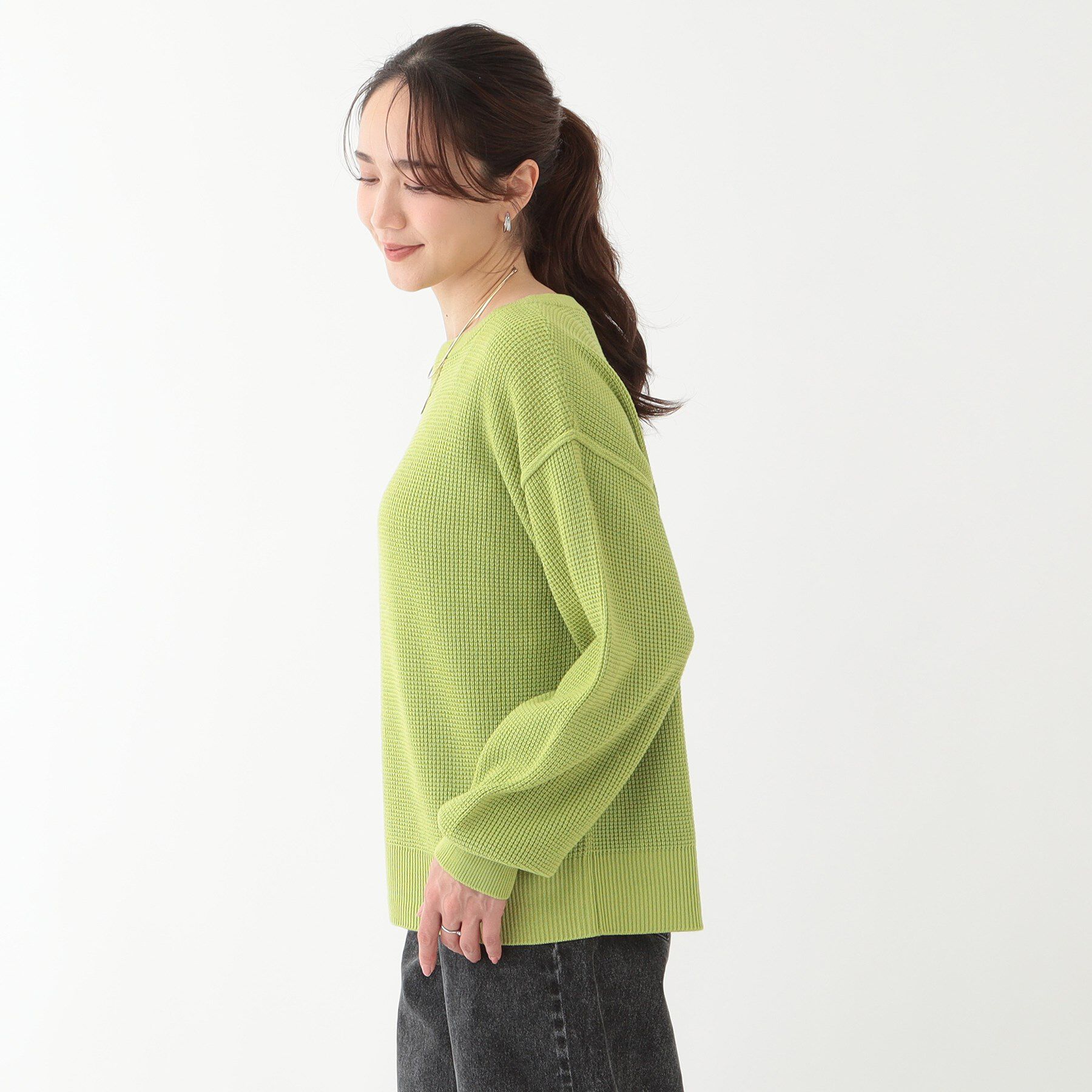 SHOO･LA･RUE「【洗える/S-LL】ワッフル編みが魅力な ドロップショルダーニット」|ニット・セーター|