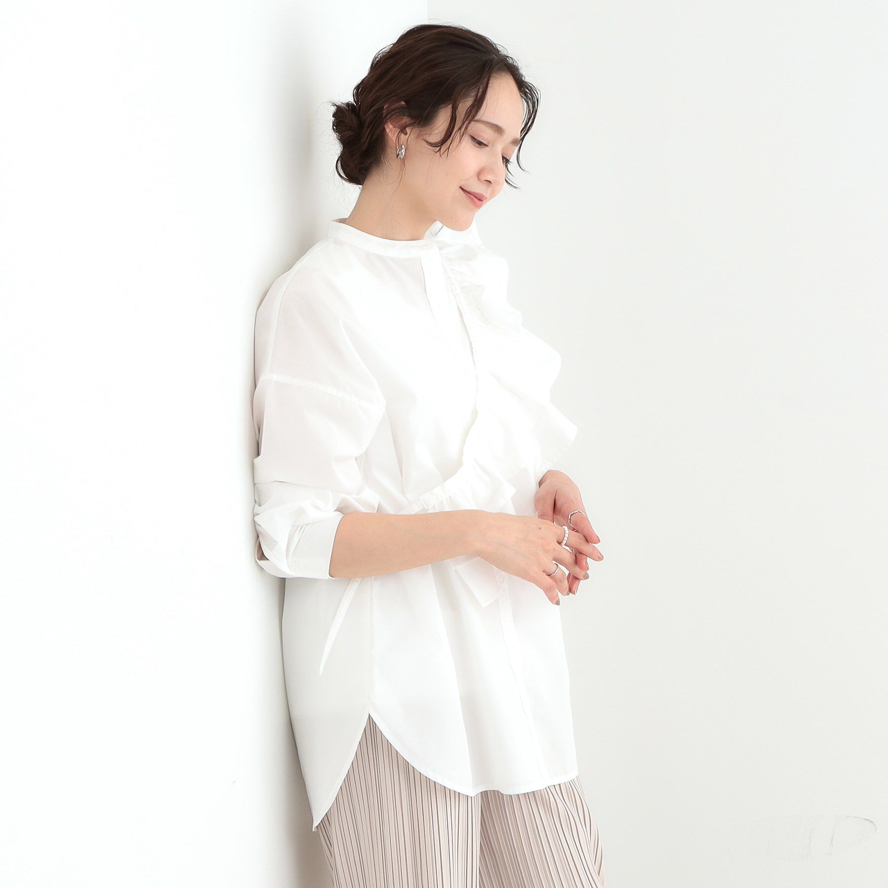 SHOO･LA･RUE「【3WAY】フリルサッシュ付きバンドカラーシャツ」|シャツ・ブラウス|